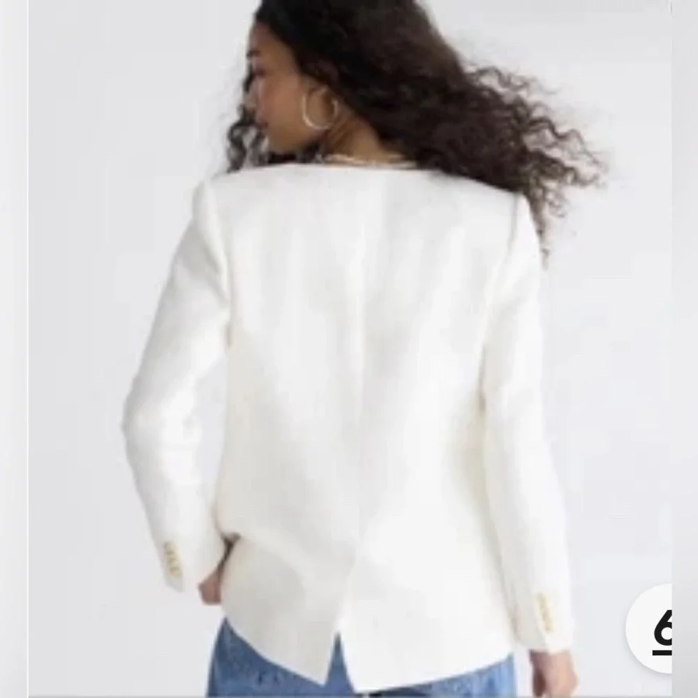 J Crew Collection Alfie Collarless Blazer Cotton Bouclé Relaxed Fit sz 4 White‎